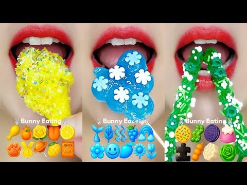 ASMR MUKBANG 10 MINUTES EMOJI FOOD(ICE, KOHAKUTO, JELLY) SATISFYING EATING SOUNDS