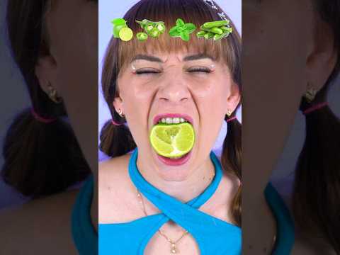 ASMR Emoji Green Food Sour, Spicy Mukbang #shorts