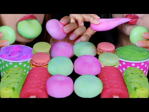 ASMR STRAWBERRY & MATCHA MOCHI ICE CREAM, CHOCOLATE LAVA ICE CREAM BARS, MINI MACARONS, SUNDAE 먹방
