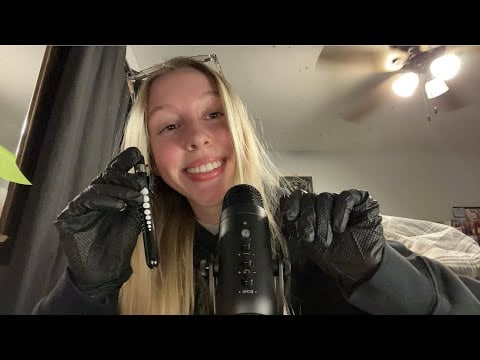 ASMR gum chewing, light triggers, glove sounds