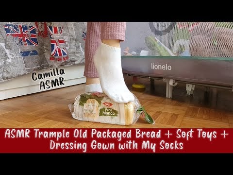 ASMR Trample Old Packaged Bread + Soft Toys + Dressing Gown with My White Socks