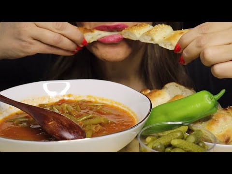 ASMR GREEN FASOLIE PIDE BREAD (RECIPE) CORNICHONS GREEN PEPPER  MUKBANG #asmr #mukbang #pide #stew