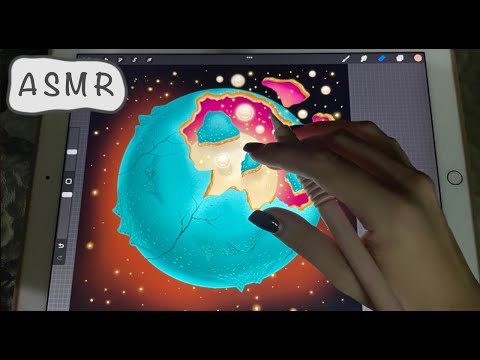 ASMR - Let's Paint a planet in Procreate - iPad Sounds - Close PURE Whispering - Pencil Sounds