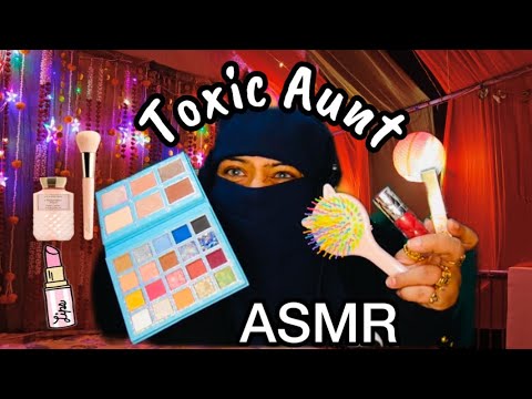 ASMR- 🇮🇳Indian 💄Toxic Aunt doing your makeup with subtitles  #layeredasmr #makeupasmr #fabricsounds