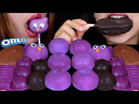 ASMR PURPLE CAKE POPS, UBE MOCHI ICE CREAM, DARK CHOCOLATE BON BONS, OREO ICE CREAM, BERRY BAR 먹방