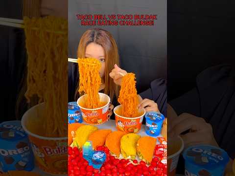 Taco Bell vs taco buldak noodles race eating challenge! #food #eating #mukbang #tacobell #noodles