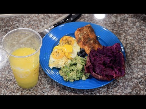 YELLOW CURRY SALMON HONEY PURPLE YAM AVOCADO FRESH MANGO ASMR EATING SOUNDS