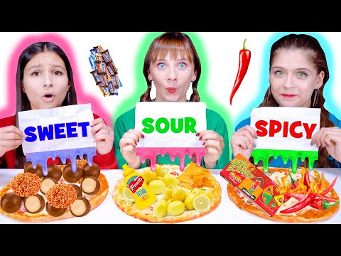 ASMR SOUR VS SPICY VS SWEET PIZZA CHALLENGE | MUKBANG BY LILIBU