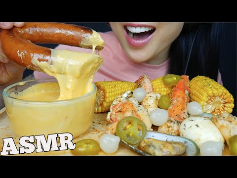 ASMR SEAFOOD BOIL *KING CRAB SAUSAGE SHRIMP MUSSEL CHEESE SAUCE (EATING SOUND) NO TALKING | SAS-ASMR