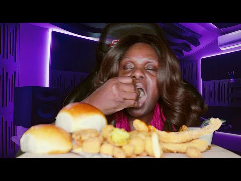 Fried Pickle Slices Okra Butter Rolls Crunchy Fish Box ASMR Eating Sounds