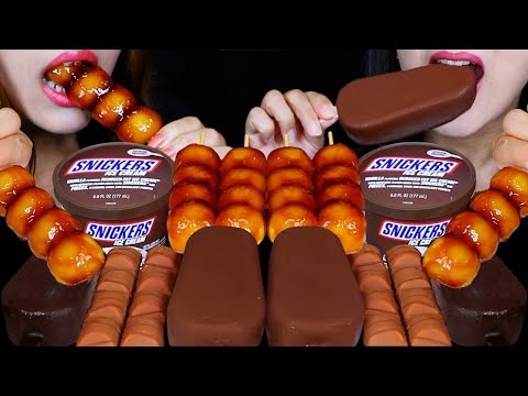 ASMR OUR FAVORITE DESSERTS (DANGO, SNICKERS CARAMEL ICE CREAM CUP, GIANT CHOCOLATE ICE CREAM BARS 먹방