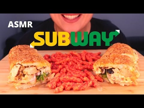 ASMR SUBWAY SANDWICH + HOT CHEETOS MUKBANG (NO TALKING) EATING SOUNDS