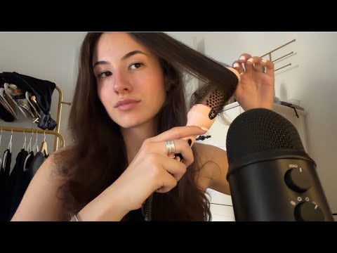 ASMR style my hair with me (tingly hair play & brushing)