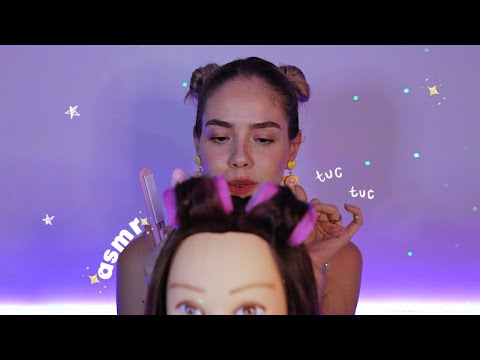 ASMR POV | Amiga fofa cuida do seu cabelo 💞🧝🏻‍♀️ voz suave, chapinha e spray para relaxar ☺️