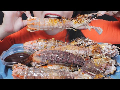 ASMR BLUE MANTIS SHRIMPS STIR FRIED GARLIC AND CHILI PEPPER EATING SOUNDS | LINH-ASMR 먹방 mukbang bj