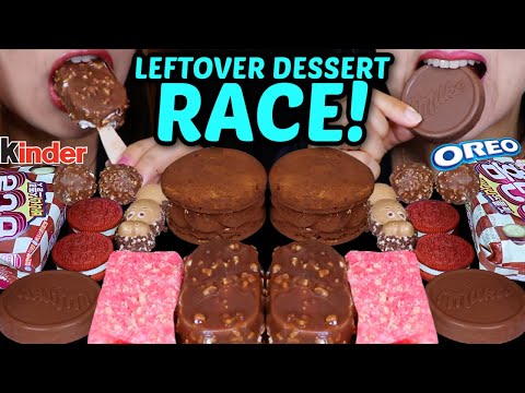 ASMR LEFTOVER DESSERT RACE! MILKA CHOCO WAFER, KINDER HIPPO, CHOCO BALLS, MINI ICE CREAM, OREO 먹방