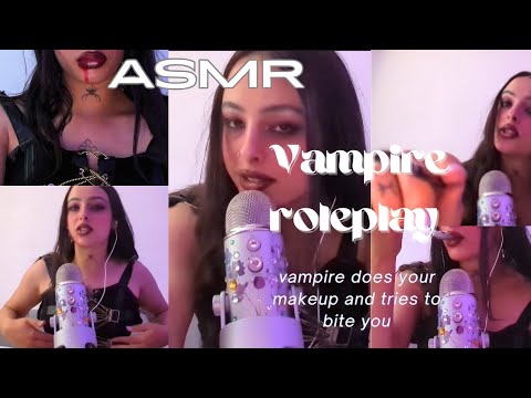 ASMR creepy vampire girl does your makeup and trys to bite you/ eating fake blood and mouth sounds 🩸