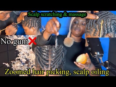 ASMR 🍁Scalp scratch, scalp oiling between local braids, blowing and shea butter massage