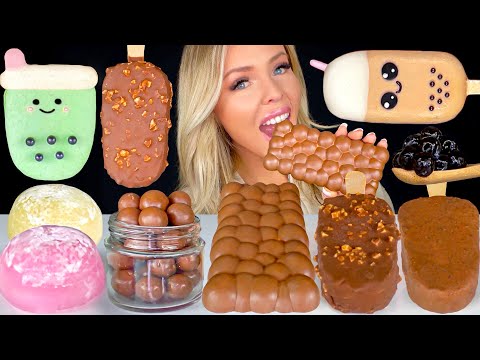 ASMR BUBBLE CHOCOLATE MOCHI ICE CREAM, BUBBLE TEA CAKESICLES, HAAGEN DAZS MUKBANG 먹방