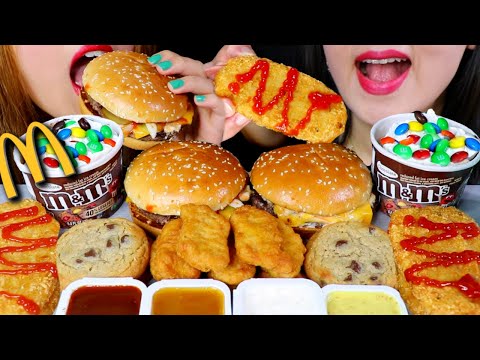 ASMR MCDONALD'S CHEESEBURGER, CHICKEN MCNUGGETS, HASHBROWN, M&M'S ICE CREAM, COOKIE 먹방| Kim&Liz ASMR