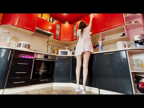 A girl in a dress cleans the kitchen. Cleaning gas stove, countertops. Clean with me. Part 2