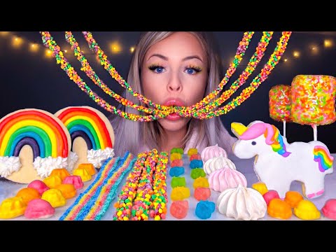 ASMR CANDIED ROPE JELLY, UNICORN COOKIE, TANGHULU MARSHMALLOW, MERINGUE, GUMMY JELLY MUKBANG 먹방