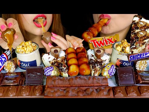 ASMR CARAMEL DESSERT, SNICKERS & TWIX ICE CREAM ,CADBURY CHOCOLATE EGG, DANGO, PIE, CARAMEL CONE 먹방