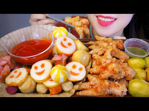 ASMR EATING COLLECTIVE FRIED BALLS AND CHICKEN FEET WITH THAI SAUCE EATING SOUNDS | LINH-ASMR