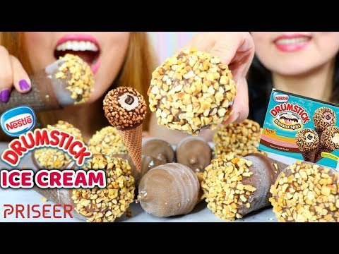 ASMR EATING DRUMSTICK ICE CREAM CONES (Banana Split flavors) CRUNCHY EATING SOUNDS | Kim&Liz ASMR