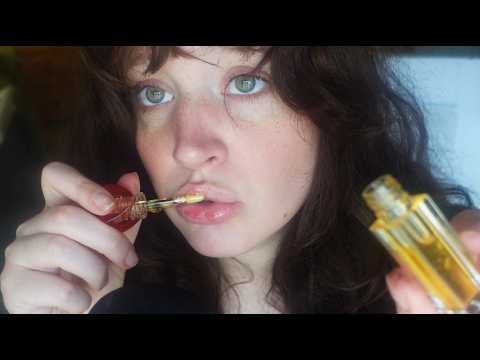 edible lipgloss ASMR sticky mouth sounds (no talking, honey eating)
