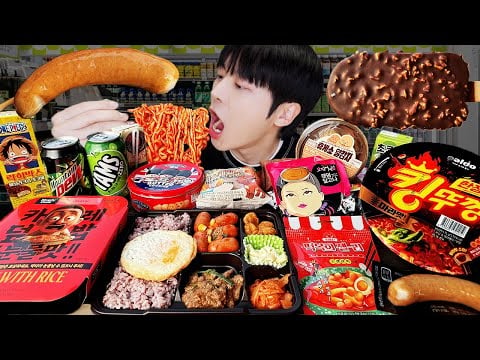 ASMR MUKBANG | 편의점 랜덤 먹방 !  소세지, 김밥, 아이스크림, 디저트  & 레시피 FIRE NOODLES EATING