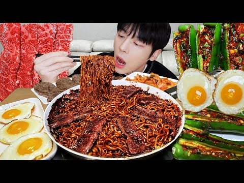 MUKBANG | 직접 만든 오이고추 김치 레시피 & 짜파게티, 한우 소고기 구이, 계란 먹방 | RECIPE KOREAN HOME FOOD