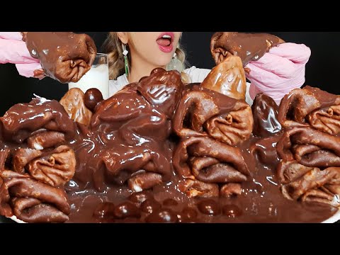 ASMR NUTELLA & CHOCOLATE CREPE ROLLS WITH VANILA ICE-CREAM, 누텔라 초콜릿 크레페 롤 MUKBANG