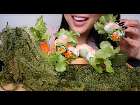 SEAGRAPES + SALAD ROLL (ASMR EATING SOUNDS) LIGHT WHISPERS | SAS-ASMR