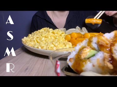 ASMR | TOPOKKI, JJIN MANDU, CREAMY NOODLES AND SHUSHI | mouth sounds 