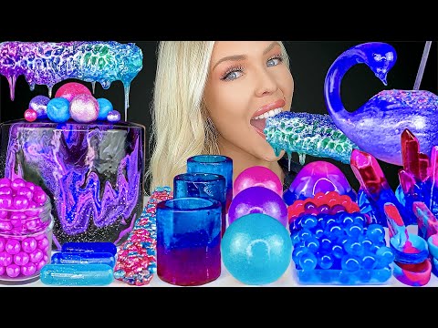 ASMR GALAXY DESSERTS MUKBANG, HONEYCOMB, GLAZE CAKE, EDIBLE GLITTER DRINK, ISOMALT CRYSTALS JELLY 먹방