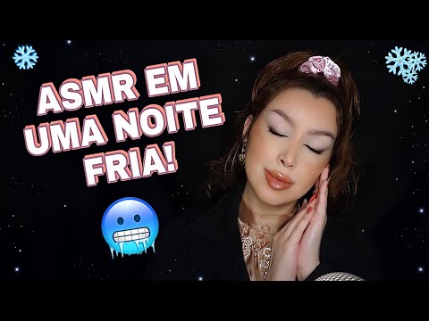 ASMR FAZENDO VC DORMIR EM UMA NOITE FRIA 🥶 Sons de boca 👄/Lareira e chuva🌧️