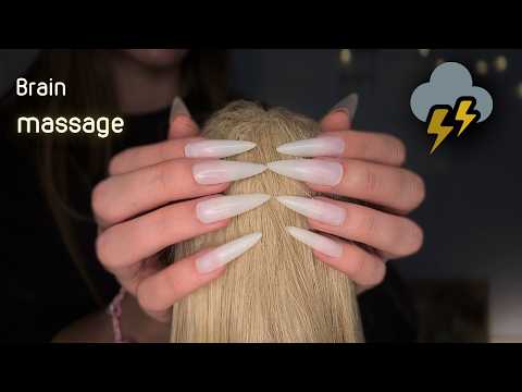 1 HOUR of Scalp Massage with Rain and Thunder Sounds (NO TALKING) [ASMR]