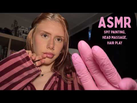 ASMR spit painting, headache massage, hair parting & brushing 🎀