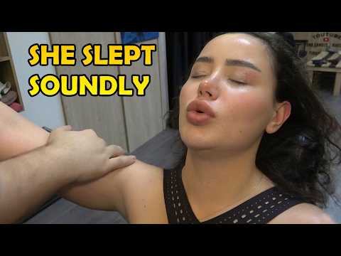 LADY COULDN'T CONTROL HERSELF - SHE FELL ASLEEP + ASMR head,face,ear,neck,back,arm,palm massage