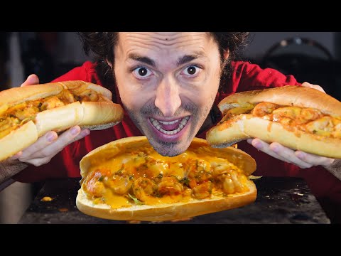 GIANT Buffalo Shrimp Cheese Steak ! * ASMR mukbang no talking * nomnom