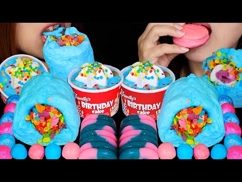 ASMR BIRTHDAY CAKE SPRINKLE SUNDAE, COTTON CANDY ICE CREAM BURRITO, TAFFY, BERRY ICE CREAM BAR 먹방