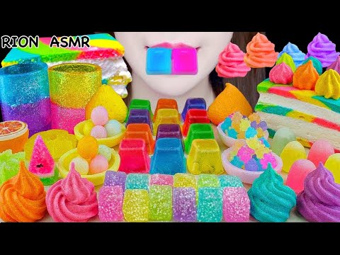 【ASMR】RAINBOW DESSERTS🌈 RAINBOW CUBE KOHAKUTO,MERINGUE COOKIE MUKBANG 먹방 EATING SOUNDS NO TALKING