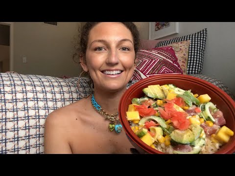 ASMR~🍣💖 eating a POKE bowl + GUM chewing💖🍣