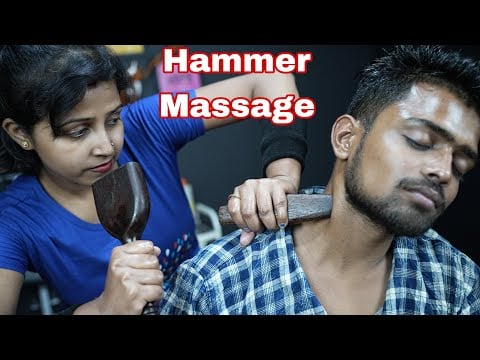 Hammer Hitting ASMR Head & Neck Massage By Barber Girl Chaitali | Lady Barber Doing Tok Sen Massage