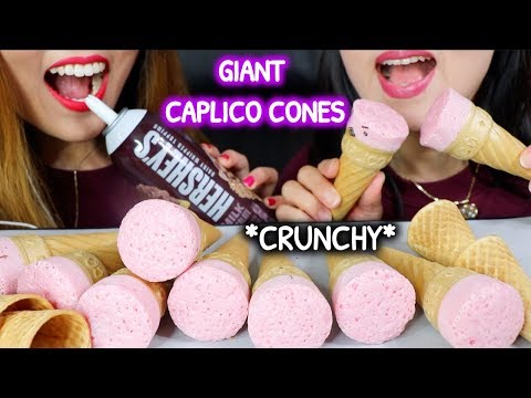 ASMR GIANT CAPLICO ICE CREAM CONES (CRUNCHY) 아이스크림 콘 리얼사운드 먹방 アイスクリーム 冰淇淋 Kem cây | Kim&Liz ASMR