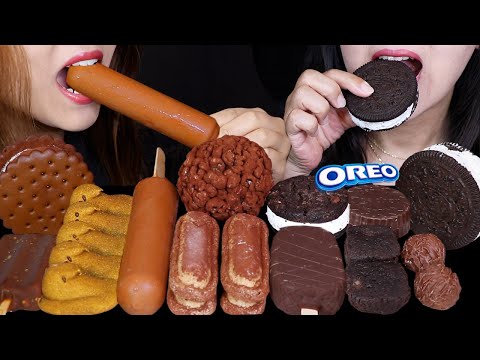 ASMR MILK VS DARK CHOCOLATE CRUNCHY ICE CREAM BARS, LINDT LAVA CHOCOLATE, OREO SAND, MARSHMALLOW 먹방