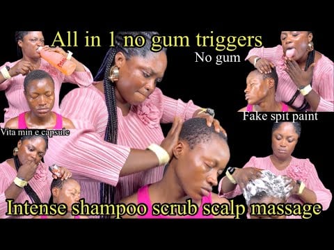 ASMR fake spit painting scalp shampoo scrub massage , vitamin e oil neck face massage.