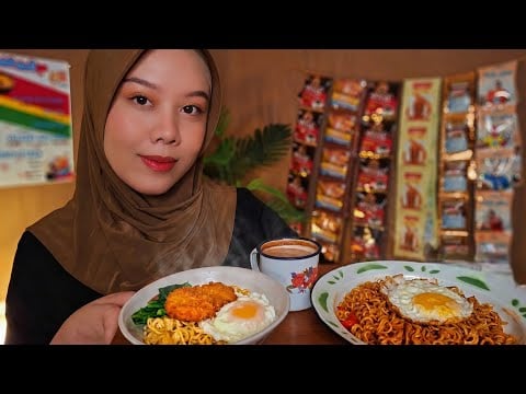 ASMR Warung Indomie Cozy Tengah Malam 🍜🌧 | Rain Ambience, Cooking & Eating Sounds