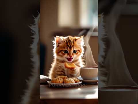 #shorts #ai #cat #biscuit A Kitten Eats Biscuit and Drink Hot Cocoa 🍪☕